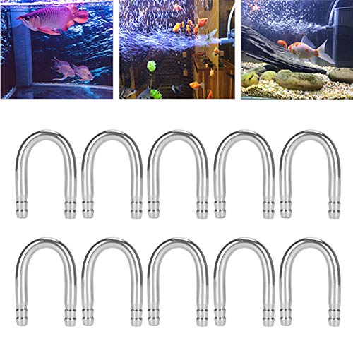 10Pcs Stainless Steel U Shape Elbow Pipe for Fish Oxygen Pump CO2 Tubing Accessory with Smoothness Machine Polished Edges, Installation for Aquarium