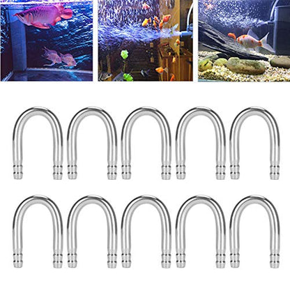 10Pcs Stainless Steel U Shape Elbow Pipe for Fish Oxygen Pump CO2 Tubing Accessory with Smoothness Machine Polished Edges, Installation for Aquarium