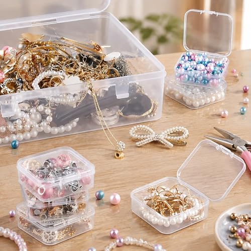 Bead Organizer Box, 30Pcs Small Plastic Boxes Rhinestone Organizer Bead Containers Nail Organizers and Storage Clear Dimond Storage with Hinged Lid and Stackable(2.17'*2.17'*0.79)