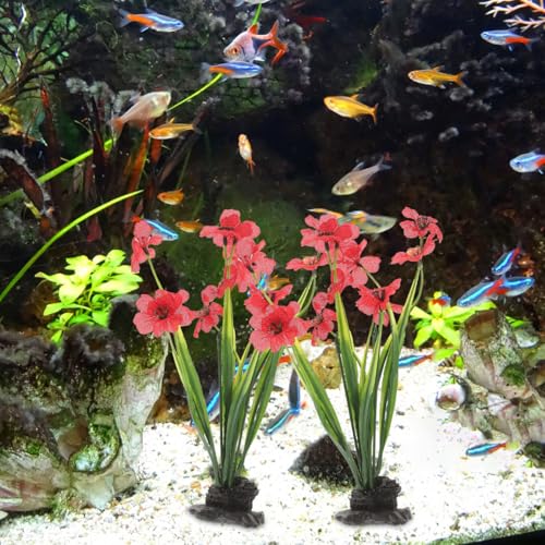 Toyvian Artificial Aquarium Plants, 2pcs Small Purple Crimson Fake Water Grass Plastic Decor Fish Tank Ornaments for Desktop Betta Fish Accessories