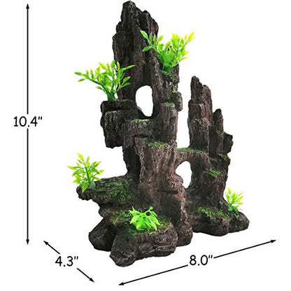 Aquarium Mountain View Stone Resin Fish Tank Decoration Betta Hideout Caves Rockery Landscape Tree Rock Hiding Cave Decor for Small Fish Shrimp Play Ornament