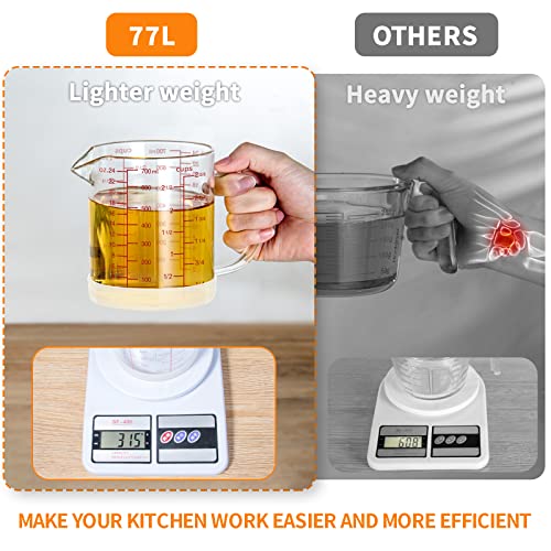 Glass Measuring Cup, 2 3/4-Cup/700 ML Liquid Measuring Cups, Measuring Cup With Handle and V-Shaped Spout, Glass Beaker with Three Scales (OZ, Cup, ML), Dishwasher/Freezer/Microwave Safe - size: 2 3/4 Cup / 700 mL