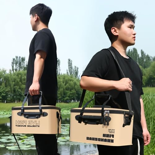 Collapsible Fishing Bucket 12L/22L/34L - Live Bait Container and Portable Bucket with Inflatable Hole, Collapsible Fish Transport Box for Camping, Fishing and Traveling (50CM-34L) - size: 50CM-34L