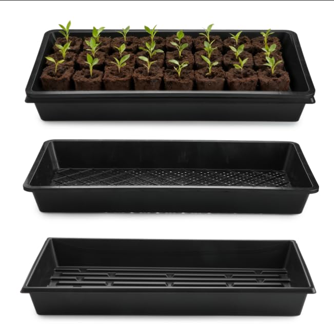 RooTrimmer 10 Pack 1020 Trays and 10 Pack 1020 Mesh Bootom Trays, 20'' x 10'', Heavy Duty Propagation Flats for Microgreens, Seed Starting, Soil Blocks, Hydroponics & Wheatgrass (10 Sets) - size: 21L x 11 W x 2.5 H