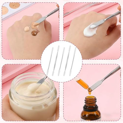 5 PCS Metal Makeup Spatula Stainless Steel Foundation Spatula Cosmetic Mixer Depotting Makeup Palette Tool Multi-functional Long Make up Spatulas Tool for Women