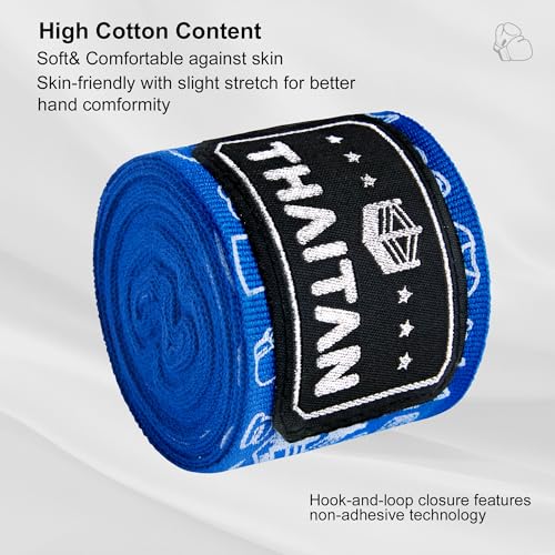 Boxing Hand Wraps 180 inch 4.5meter Elastic and Stretchable Comfort Cotton Fit Breathable for Boxing, Muay Thai, Kickboxing - color: Blue
