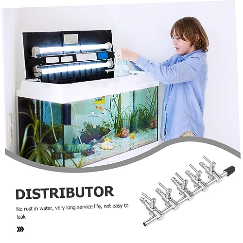 Stainless Steel Distributor with Flow Control Lever Way Splitter Tap for Aquarium Air Pump Easy Operation Compatible with Tubing Silver Finish