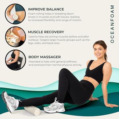 Oceanfoam Ripple Travel Foam Roller (11" x 3.35") Firm Mini Foam Roller for Physical Therapy, Deep Tissue Massage, Back Pain - High Density, Ergonomic Wave Textured - Yoga, Pilates, Exercise (Natural) - color: Natural