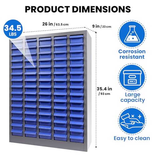 75 Drawer Heavy Duty Parts Cabinet, Stainless Steel Frame|ABS Drawers with Labels/Divider, 550Lbs Nut Bolt Screw Organizer for Workshop, Garage, Hardware Storage - size: Parts Cabinet：26" X 9" X35 inch