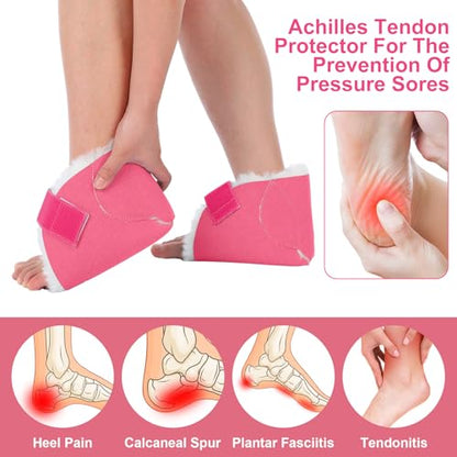 2 Pcs Sheepskin Heel Protectors for Pressure Sore Pad, Pink - color: Pink