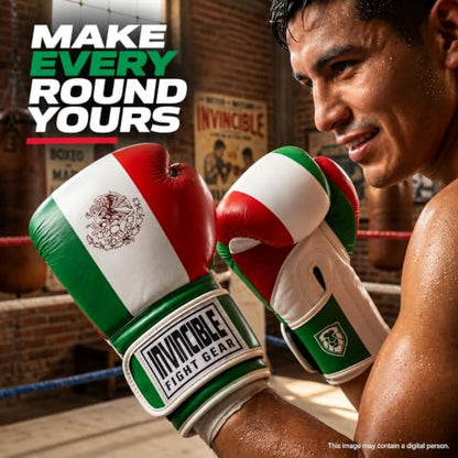 Invincible Fight Gear Flag Leather Boxing Gloves - color: Mexican Flag, size: 12oz