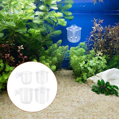 VALICLUD 4pcs Glass Feeding Cups Fish Food Dish Water Grass Container Aquarium Tank Feeder Multi-Function Fish Feeding Food Holder for Betta and Shrimp