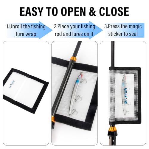 Dr.Fish 3 Pack Fishing Lure Wraps, Clear PVC Lure Hook Covers Fishing Rod Wraps Protectors Holder Storage in 2 Sizes for Hooks, Rod and Tackle Organizer