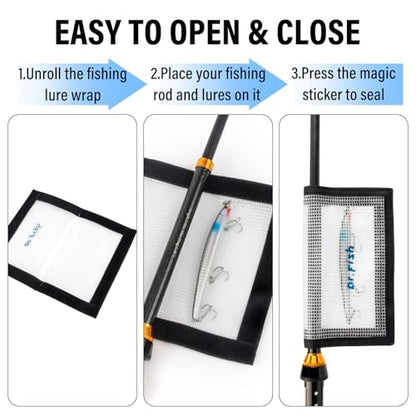 Dr.Fish 3 Pack Fishing Lure Wraps, Clear PVC Lure Hook Covers Fishing Rod Wraps Protectors Holder Storage in 2 Sizes for Hooks, Rod and Tackle Organizer