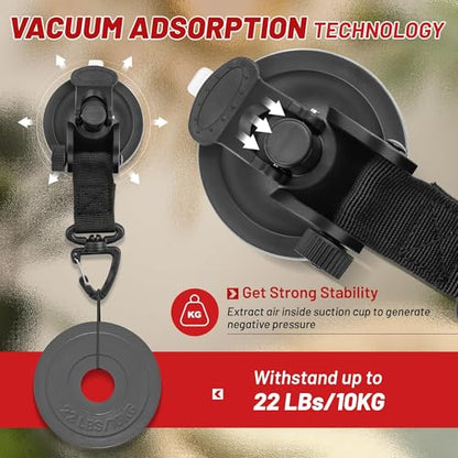 RED WOLF Heavy Duty 65MM Suction Cup Anchor Tie Down with Rotatable Hanging Hook Hold up to 22 LBs/10KG Each for Outdoor Camping Tarp Car Window Ceiling Awning RV Board Boat Vehicle Glass Surfing 2PC - size: 65MM Suction Cup