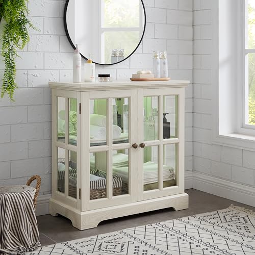LED Curio Display Cabinet with Adjustable Glass Shelves, Retro Lattice Door Bookcase, Antique Home Decor Storage Showcase with Magnetic Closure