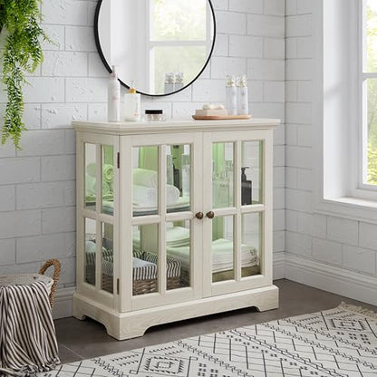 LED Curio Display Cabinet with Adjustable Glass Shelves, Retro Lattice Door Bookcase, Antique Home Decor Storage Showcase with Magnetic Closure