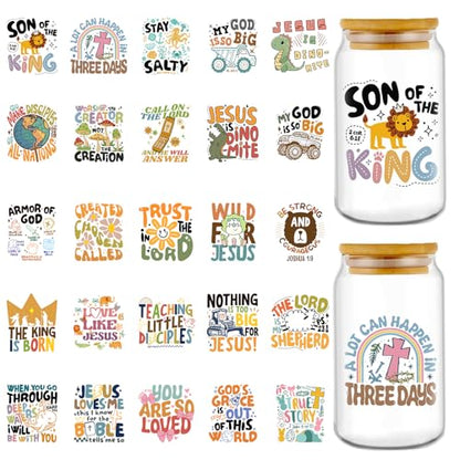Rngmsi UV DTF Cup Wrap - 25 Pcs Christian Baby UV DTF Stickers for 16 OZ, Cute Animals Waterproof UVDTF Transfer Decals for Cups Glasses Mug DIY Crafts - style: Christian Baby