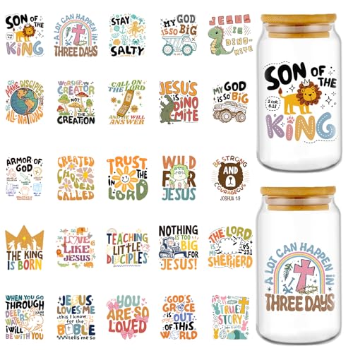 Rngmsi UV DTF Cup Wrap - 25 Pcs Christian Baby UV DTF Stickers for 16 OZ, Cute Animals Waterproof UVDTF Transfer Decals for Cups Glasses Mug DIY Crafts - style: Christian Baby
