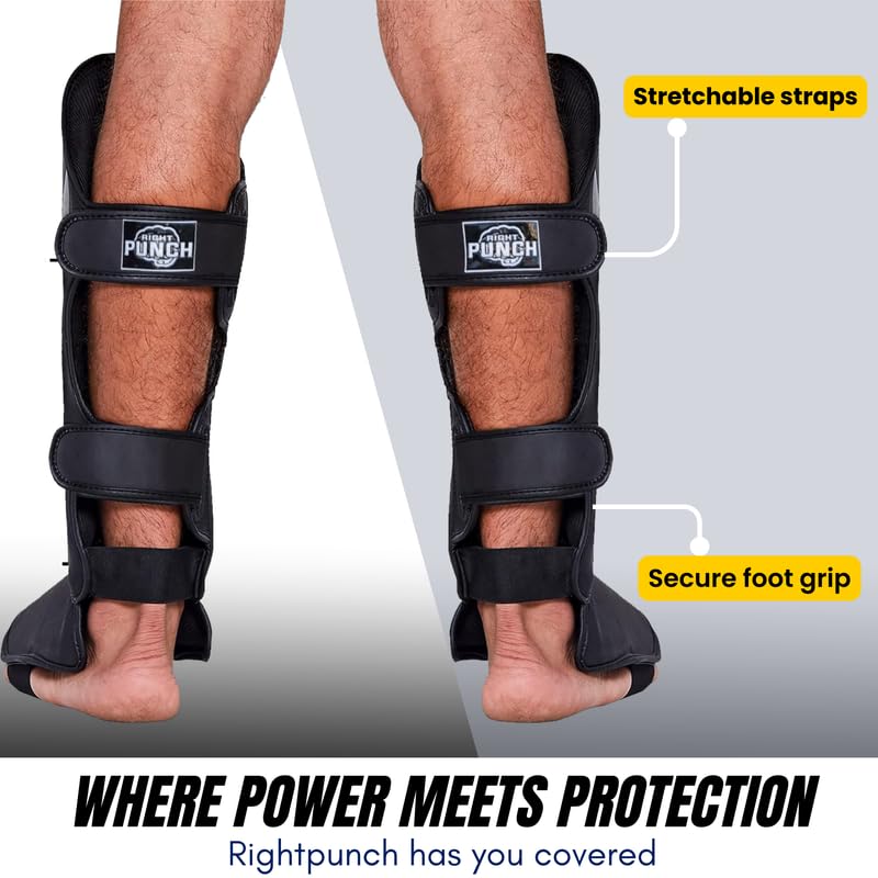 Shin Guards Kickboxing Leg Pads with Instep Protection, Muay Thai MMA Martial Arts Kicking Sparring Training Gear - color: Black & Silver, size: Medium