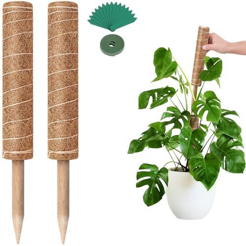 GROWNEER 24 Inch Moss Pole for Plants Indoor, 2 Pcs 15 Inch Stackable Coir Totem Monstera Support, Moss Sticks with 15pcs Labels and 78in Garden Ties, Stake for Climbing Snake Plants Indoor - size: 24 Inches