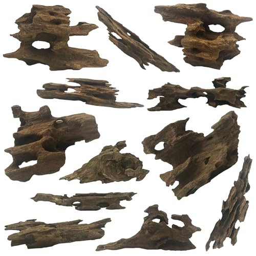 Natural Driftwood for Aquarium Decor 12 PCS Fish Tank Wood with Small Holey Aquarium Wood Aquascaping for Shrimp Betta Hermit Crab and Butterfly Fish - size: XS:3-6 inches-12pcs
