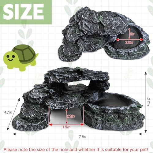 Reptile Hide Resin Turtles Dock for Aquarium (Size: 7.1 x 4.7 x 2.7 inches), Turtle Basking Platform for Small Size Snake Crested Gecko Lizard Frogs Newts