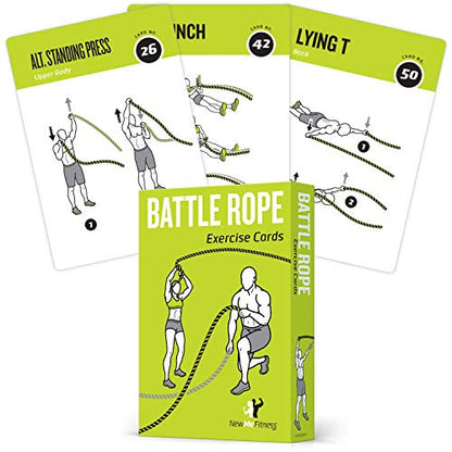 Battle Rope Exercise Cards for Home Workouts, Set of 62 - with Guided Strength Training Workout Cards Deck for Home or Gym, Illustrated Fitness Cards with 50 Exercises, Durable & Waterproof - style: Rope