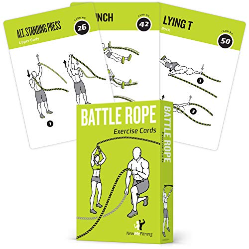 Battle Rope Exercise Cards for Home Workouts, Set of 62 - with Guided Strength Training Workout Cards Deck for Home or Gym, Illustrated Fitness Cards with 50 Exercises, Durable & Waterproof - style: Rope