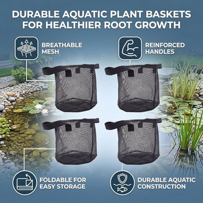 4PCS Aquatic Plant Pots, Reusable PVC Pond Planting Bags with Sturdy Handles, Aquatic Plant Baskets, Grow Bags for Island Live Aquarium Flowers, Convenient to Storage (Round) - size: Round