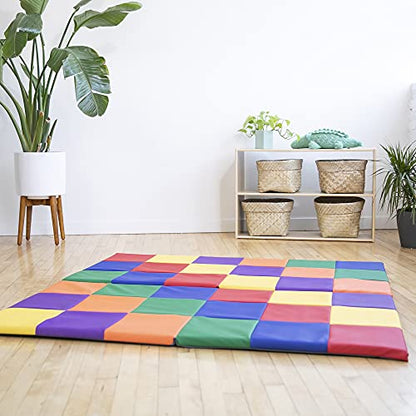 ECR4Kids SoftZone Patchwork Activity Folding Play Mat, 58in Square, Baby Essentials, Assorted
