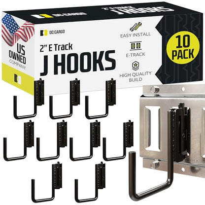 DC Cargo - E Track J Hooks (2" - 10 Pack) - Vertical E Track Accessories - Hanging Hooks for Your ETrack Rail System - Use in Enclosed Trailers, Box Trucks, Vans, Garage, Workshop & Warehouse - size: 2 Inch - 10 Pack