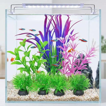 Aquatic Plants, 7pcs Vibrant Aquarium Decor Set, Realistic Plastic Water Plants Weighted Base Faux Fish Tank Greenery for Betta Goldfish Habitat and Small Tank Accessories