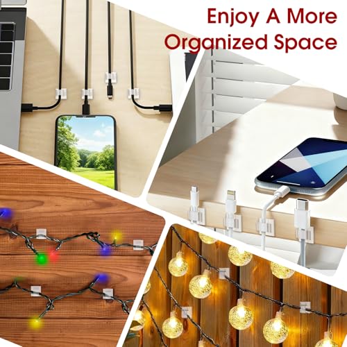 120PCS Heavy-Duty Adhesive Cable Clips, Clear Traceless Cord Organizer & Wire Holders for Wall, Desk, Car, LED Strips and Outdoor Lights (Small) - size: 120 small