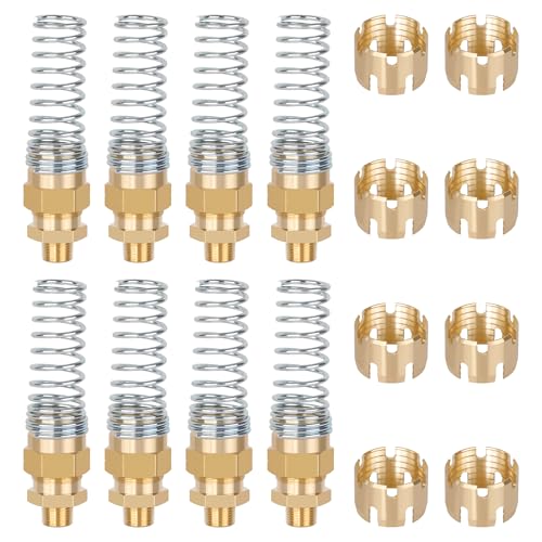 Air Brake Hose End Fitting, DOT Brass 1/2” Hose x 3/8” Male Connector with Spring Guard, Air Brake Line Fittings - 8 Pack Brake Repair End Fitting & 8 Pack Sleeve Tubes - size: 1/2" Hose X 3/8" Male, style: 16PCS KIT