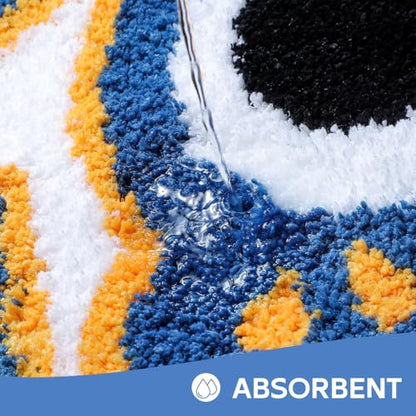 Cute Fish Bath Mat For Bathroom, Japanese Koi Flag Soft Water Absorbent, Non-Slip, Machine Washable (Blue)