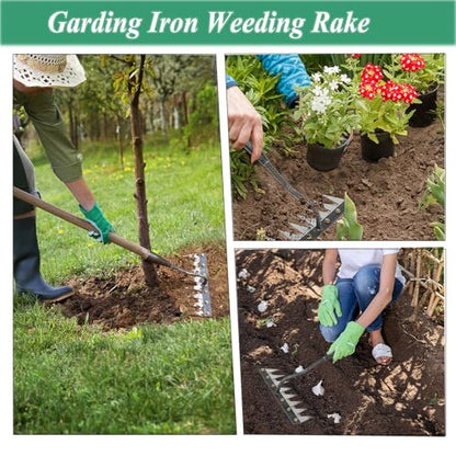 Upgrade Iron Weeding Rake 2.0, 2025 New Iron Rake for Gardening and Weeding, 8 Teeth Carbon Steel Garden Weeder Tool, Detachable Gardening Hand Weeder Puller Tool for Dethatching Lawn Loosening