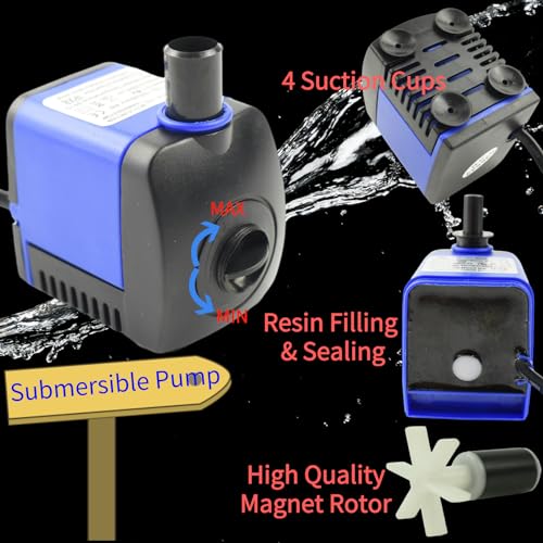 Conquerall CHA-450 140GPH 550L/H AC 110V Submersible Pump 8W for Fish Tanks, Water Features, Ponds, Aquariums, Fountains, Statues, Backyard Fountains, Pump Hydroponics, and Pet Waterers - size: 140GPH-8W