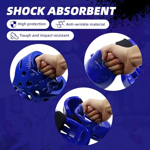Martial Arts Karate Protective Sparring Gear Package Deal/Gift Adjustable Adult & Youth Headgear, Gloves & Kicks for MMA, Taekwondo, Boxing Training - color: Blue, size: Small