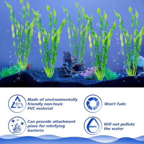 12 PCS Aquarium Artificial Seaweed Decorations 12 Inch Tall Plastic Plants Decor Large Fish Tank Accessories