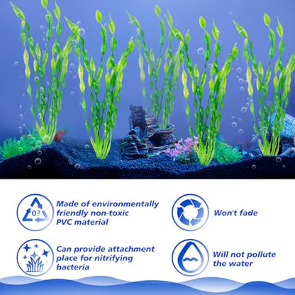 12 PCS Aquarium Artificial Seaweed Decorations 12 Inch Tall Plastic Plants Decor Large Fish Tank Accessories