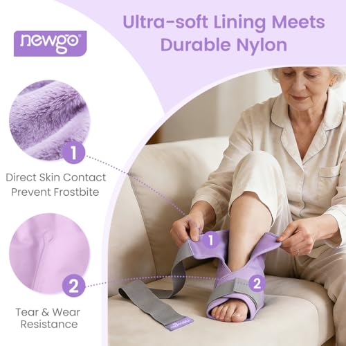 NEWGO Foot Ice Pack Wrap – Cold Compression for Plantar Fasciitis, Purple | 360° Full Coverage Gel Ice Boot, Reusable For Heel & Ankle Pain, Swelling, Achilles Tendonitis, Sprains - color: Purple
