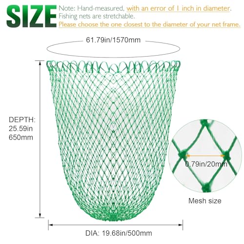 Fishing Net Fish Landing Net Foldable Fishing Replacement Net for Freshwater Saltwater Fishing Net Replacement Netting Green/Black 2 Colors Handle/Frame Not Included