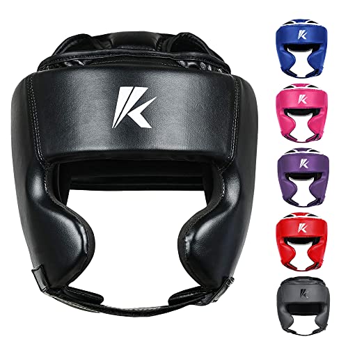 Kruzak Unisex Boxing Headgears - MMA Training, Adjustable Padded, Kara,Muay Thai Headgear, Kickboxing, Sparring, Martial Arts, Karate, Taekwondo MMA Body Equipment - color: Black, size: Large-X-Large