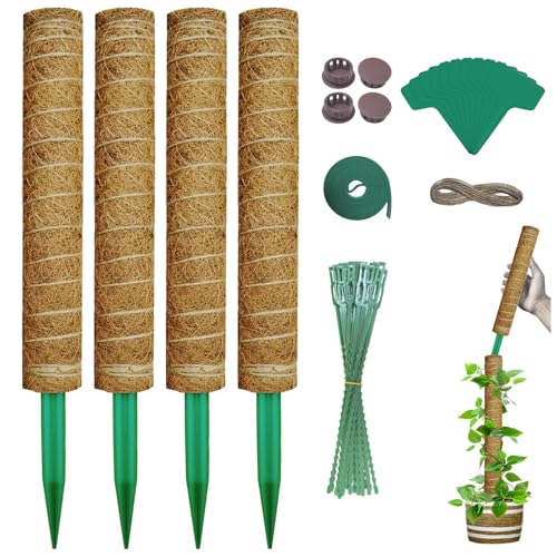 Moss Pole, 53.5 Inch Monstera Plant Support, Moss Sticks for Indoor Plants Climbing Coco Coir Pole, 4 Pack 17 Inch Stackable Moss Pole for Plants