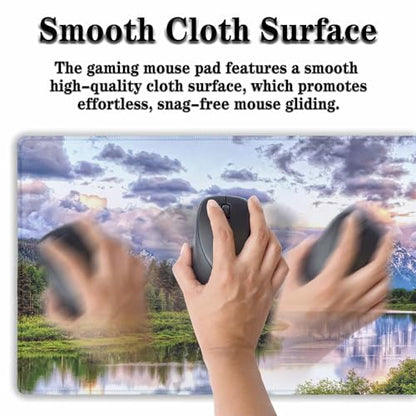 Gaming Mouse Pad Green Computer Pad, Large Mousepads Desktop Mats, Mouse Pad Big Waterproof Non-Slip Rubber Base, 35.4 X 15.7 inch for Work/Game/Office Oxbow Bend Grand Teton National Park - color: Oxbow Bend Grand Teton National Park
