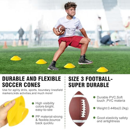 BORNEW Flag Football Set - 14/20 Player Adjustable Belts with Cones, Football, Pump, Bag, for Youth and Adults Training - color: 1.red Yellow With Black Pump, style: 20 Player Kit
