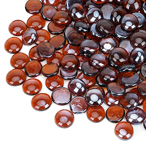 onlyfire Flat Fire Glass Beads for Propane Fire Pit, 1/2 Inch Reflective Firepit Glass Rocks 10 Pounds Flat Marbles for Gas Fireplace and Fire Pit Table, High Luster Amber - color: Amber