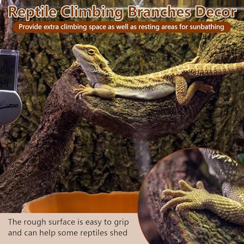 2Pcs Reptile Climbing Branches Decor,2.5-3.25" Think Snake Climbing Branch,Gecko Climb Wood,Lizard Bold Forest Branch,Tank Habitat Tree Trunk Decorations for Bearded Dragons,Chameleons,Frogs - size: 2PCS|XL:2.50-3.25"D,13"L