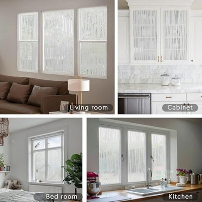 NINETREX Window Privacy Film,Frosted Glass Window Film,Window Frosting Film,Decorative Front Door Coverings Non-Adhesive Anti-UV Window Sticker for Home Office,Stripe Pattern,17.5 x 78.7Inches